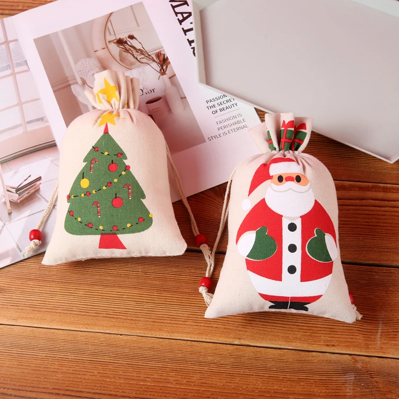 2pcs Christmas Gift Candy Bag 15x23cm Plain Drawstring Bags Snowflake Santa Claus Jewelry Pouches For Merry Christmas Home Decor