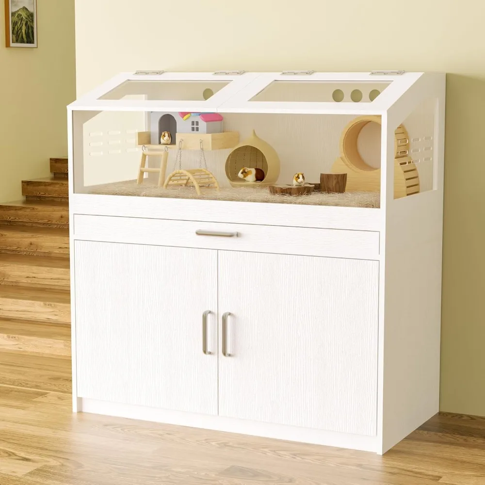 

Hamster Cage with Storage Cabinet, Guinea Pig Cage for Small Animals, Large Hamster Cage and Habitat with Easy View Acrylic Pane