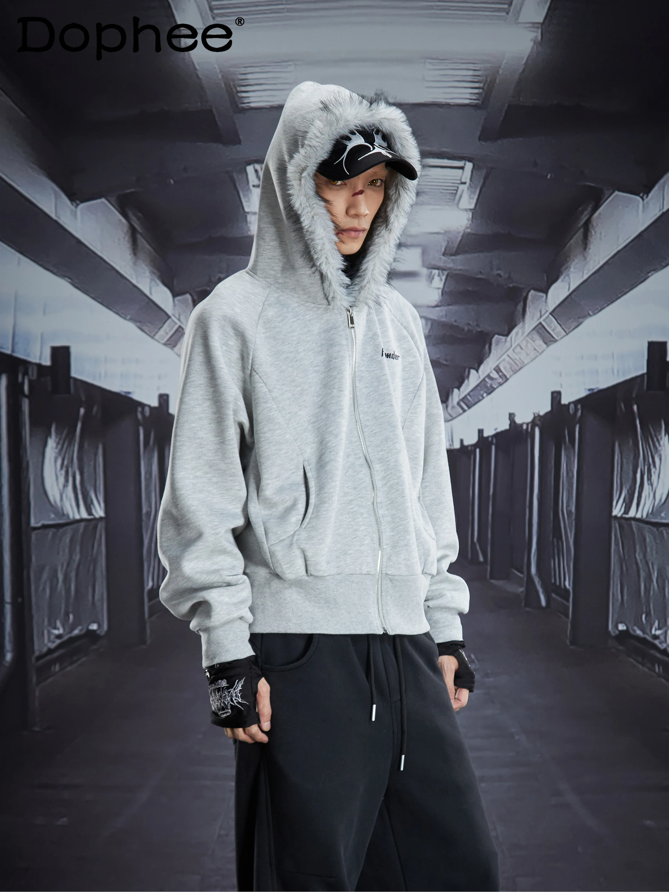Fashion Trend Loose Casual Hooded Short Sweatshirt Spring Autumn Thin Youth Popular Stylish Zipper Jacket for Men