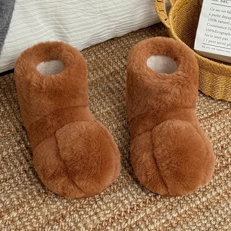 Lovely Cat Claws Indoor Boots for Women Winter Warm High Top Cotton Slippers Ladies Fluffy Home Anti Slip Fur Flat Shoes Slide view 5