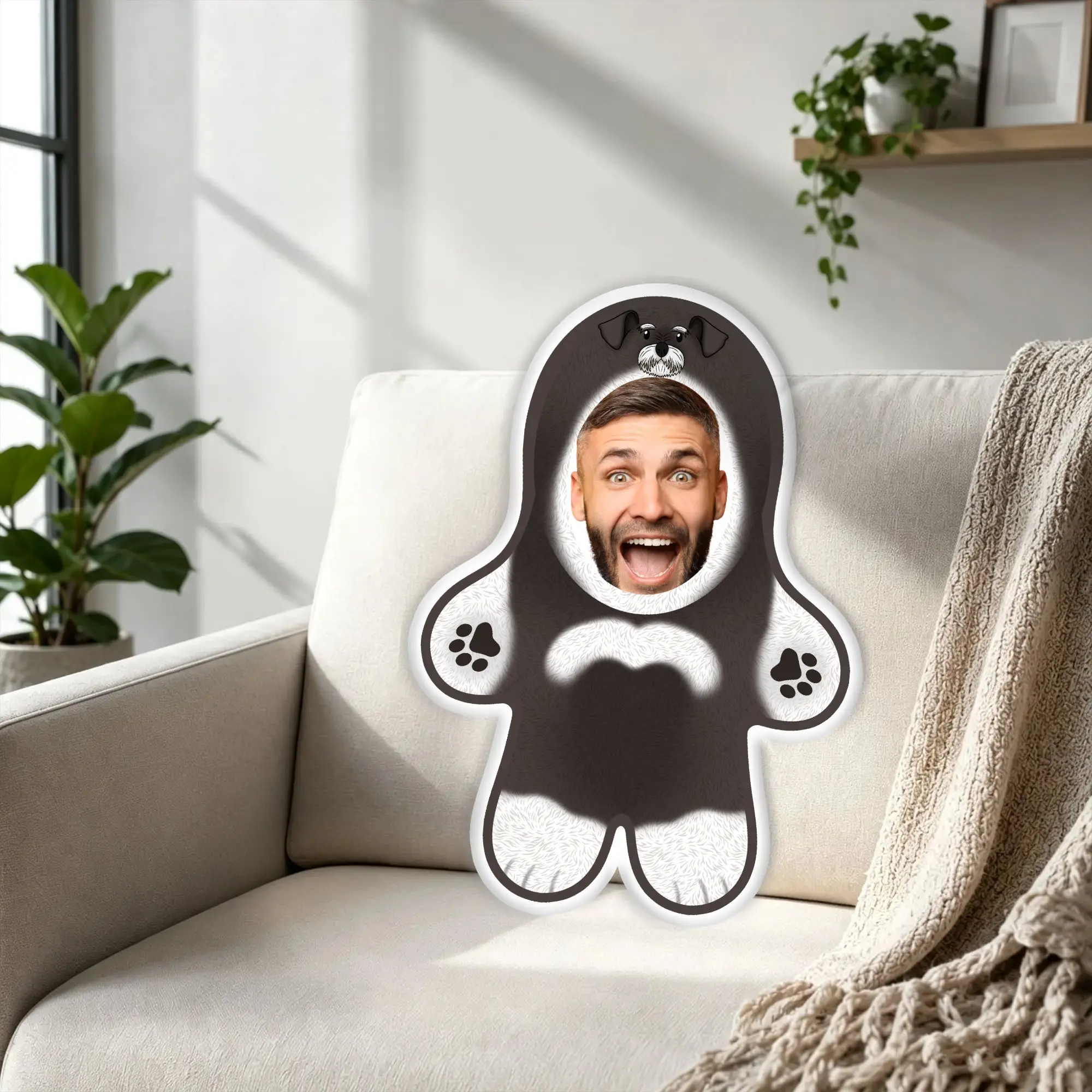 Customized Schnauzer Face Pillow Stuffed Throw Pillow Birthday Gift For Boyfriend Soft Pillows and Cushions for Bed Unique