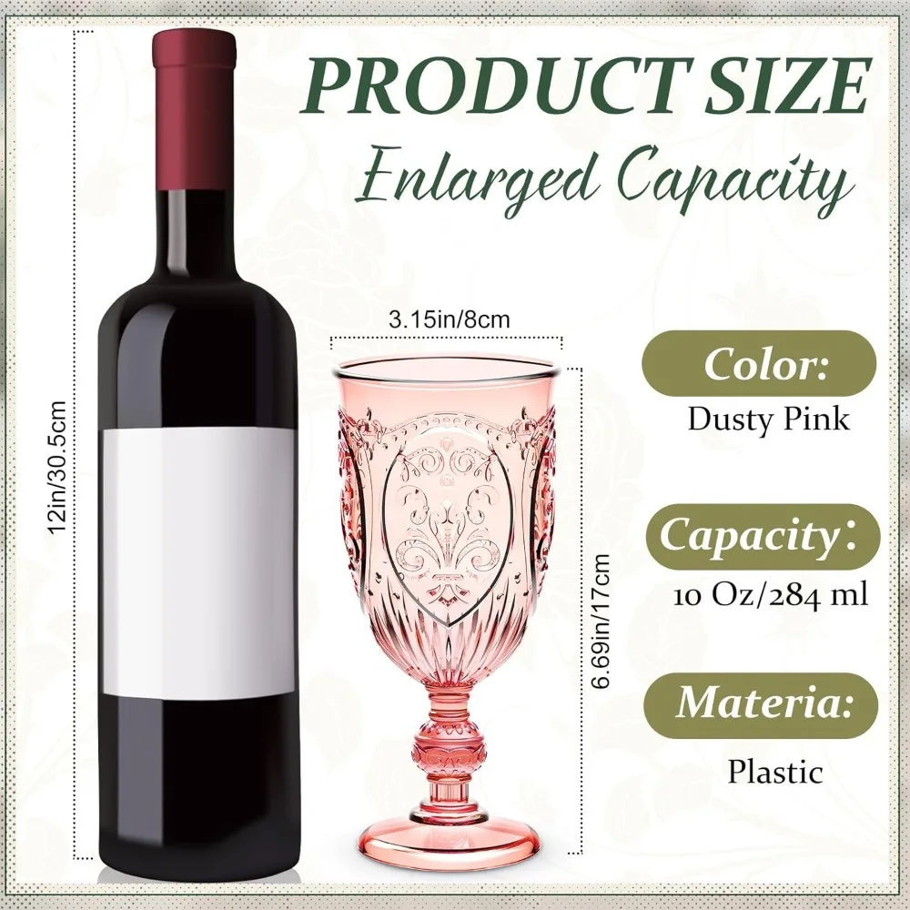 

60 Pack Pink Plastic Goblets 10oz Vintage Wine Glasses Retro Embossed Party Wedding Bar Juice