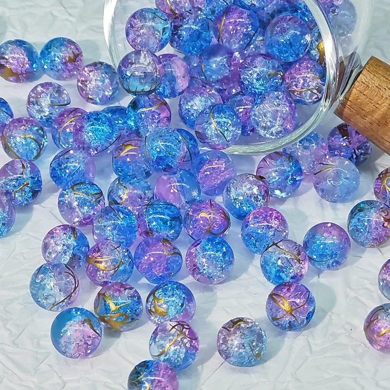 20/50pcs 8/10mm Burst Ice Through Colourful Glass Beads Round Loose Beads for Jewelry Making DIY Bracelet Accessories Supplies