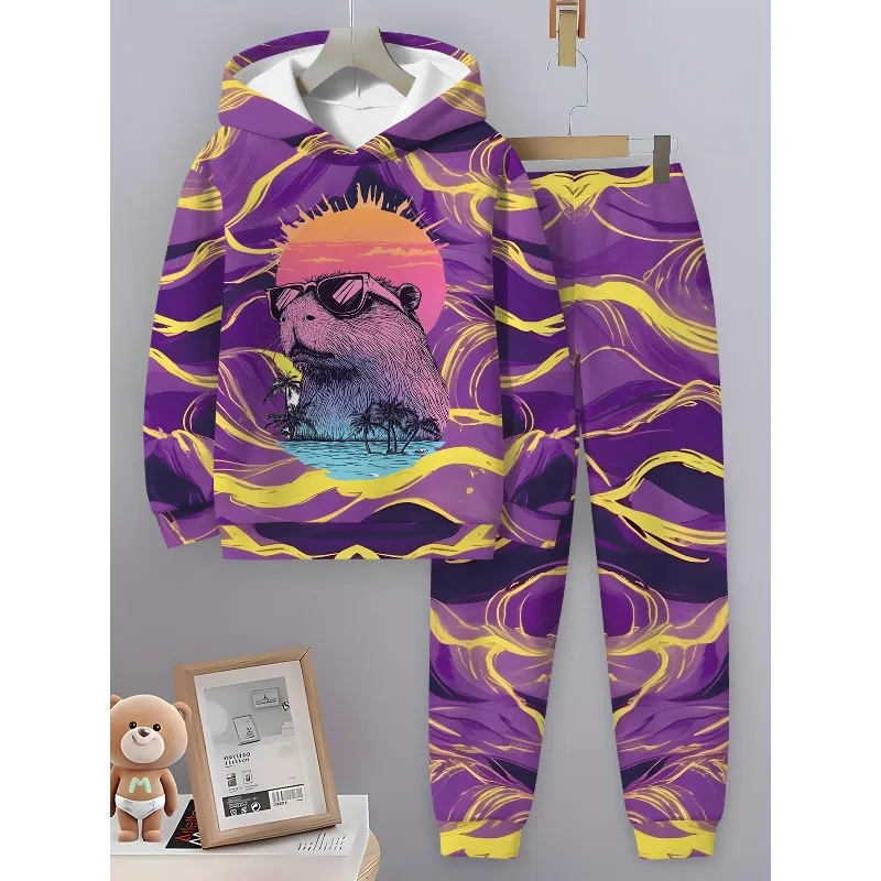 2025 комплект из 2 предметов, крутой комплект с капюшоном с принтом кротов и коз, модный тренд, осенне-зимняя повседневная спортивная одежда