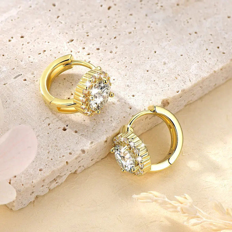 Lnngy Certified Moissanite Halo Earrings For Women 14K Gold Filled Lab Diamond Huggies Earring Sparkling Wedding Jewelry Gift - view 5