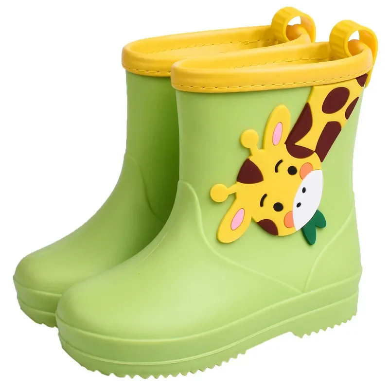 Children\'s Rain Boots Kids PVC Waterproof Girl Boy Water Boots Cute Cartoon Plus Cotton Rain Shoes Infant Non-slip Rubber Boots