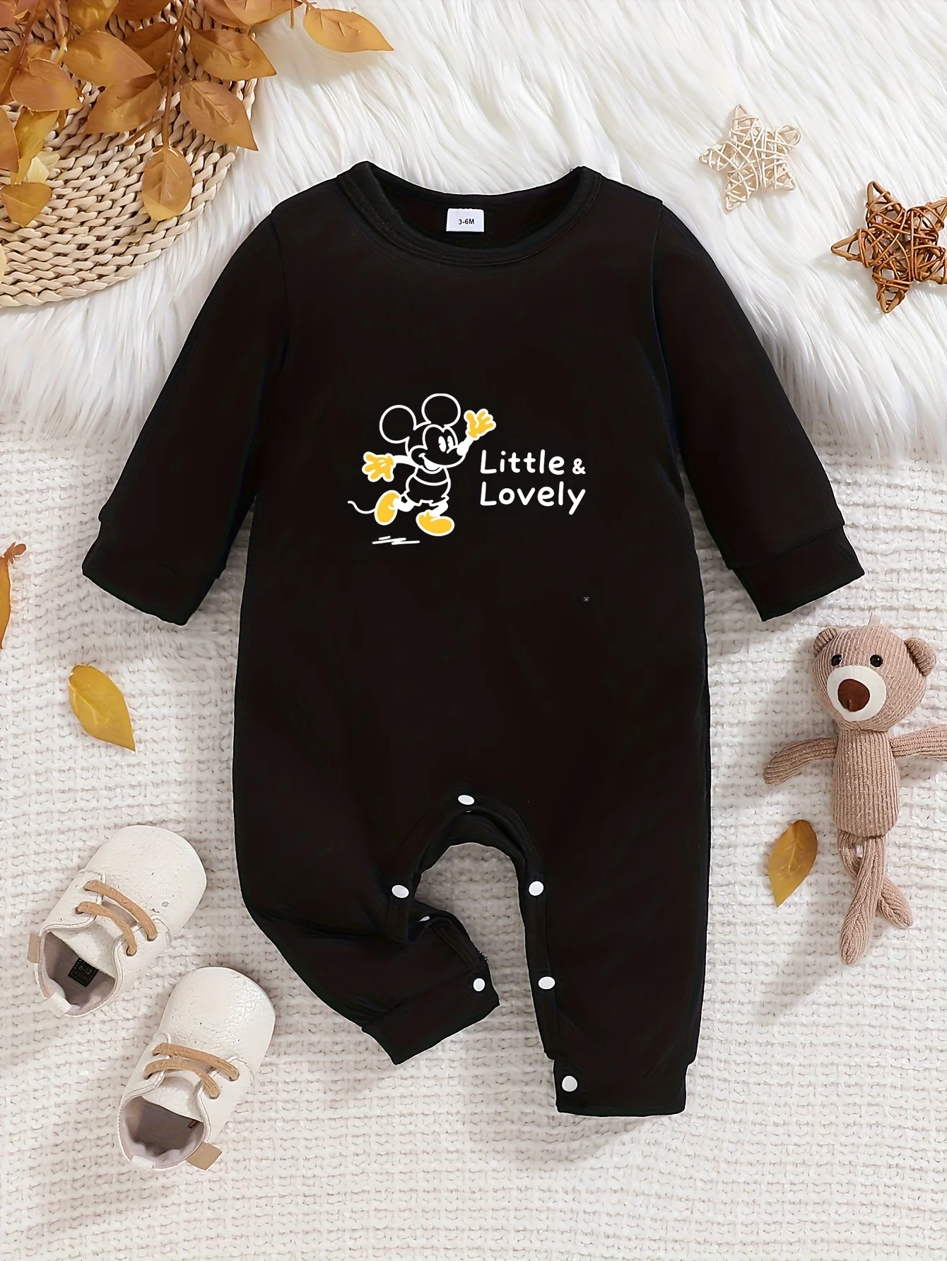 

【Authorized】Disney Mickey Mouse Baby Long-Sleeve Romper, Cute Pattern Print, Round Neck, Soft and Comfortable, Machine Washable, Suitable for All Seasons, Suitable for Outdoor Wear