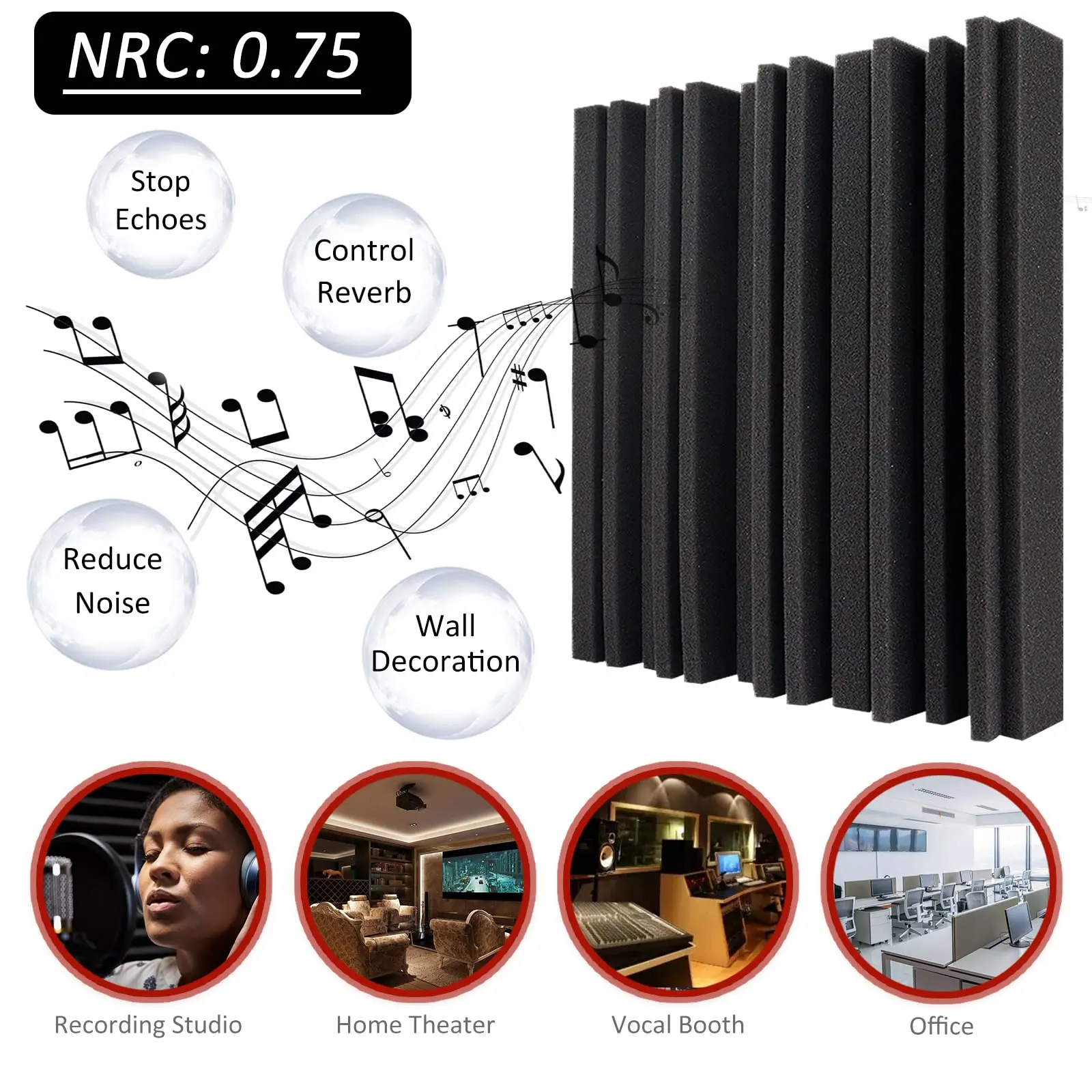 72Pcs Acoustic Foam Panel 25*25*5cm Studio Soundproofing Sponge Pad Protective Wall Sticker Sound Absorption Treatment KTV Room