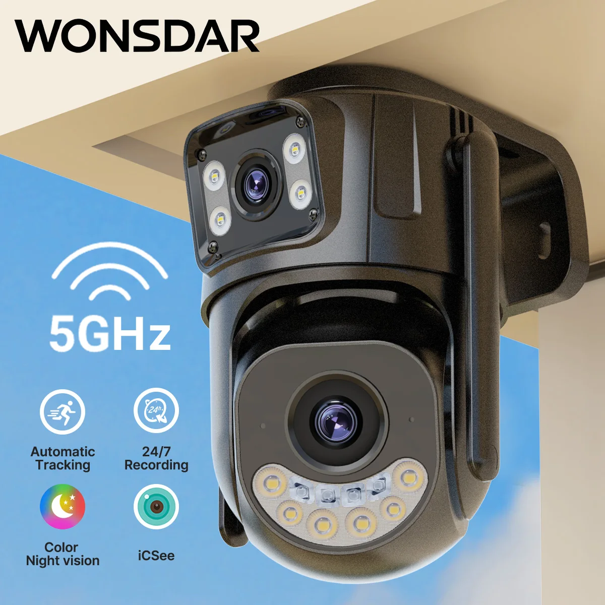 �y�Z�[�����zWONSDAR 2.4&5GHz Wifi IP �J���� �X�}�[�g�Z�L�����e�B�r�f�I�Ď� PTZ �J���� ���[�V���������ǐ� �i�C�g�r�W�����ی� iCsee