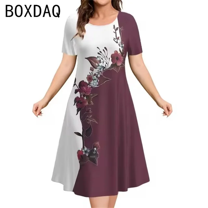 

Women‘s Vintage A-Line Dress 3D Flowers Pattern Boho Casual Dress XXS-3XL Big Size Female Summer Short Sleeve O-Neck Loose Dress