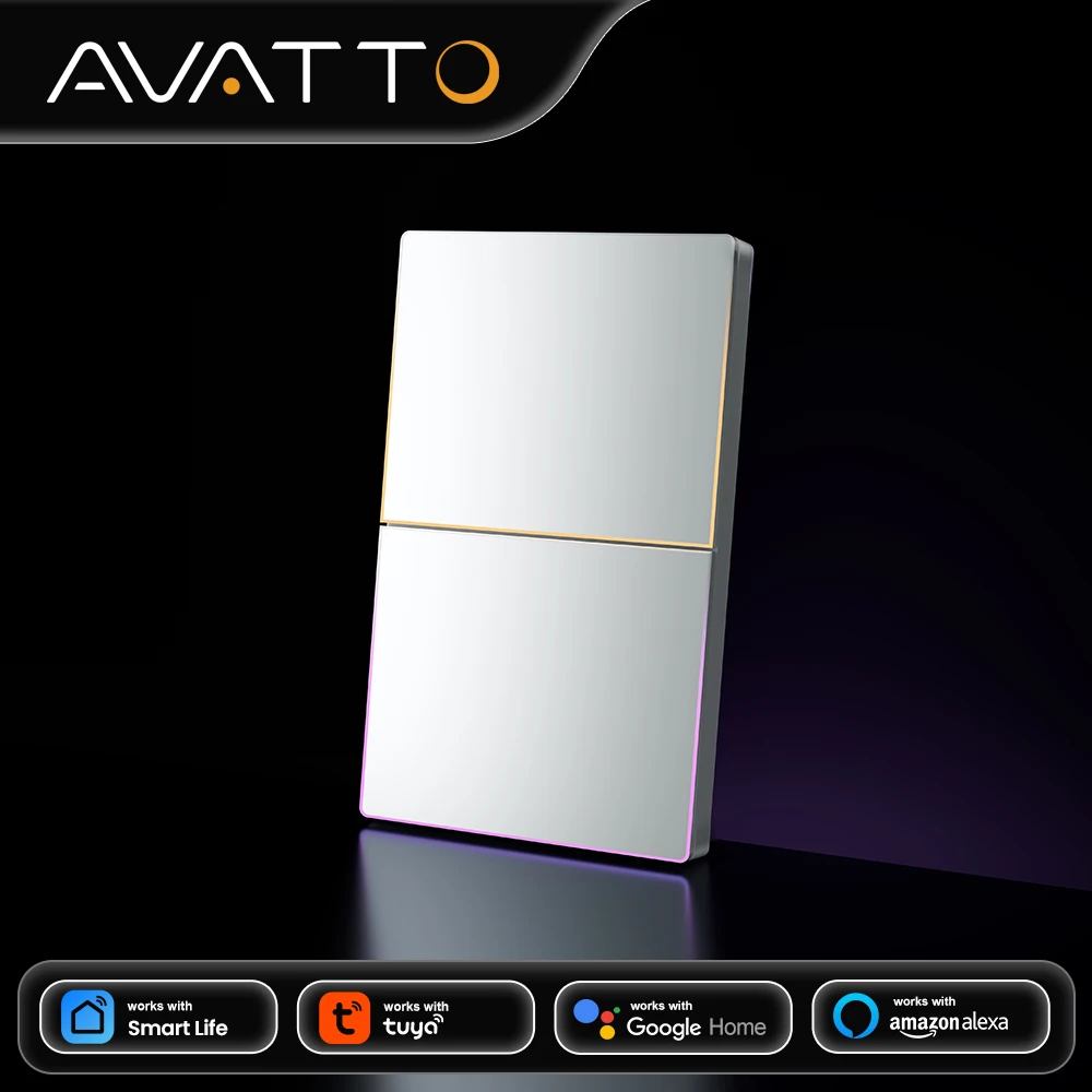 AVATTO 1/2/3/4 Gang WiFi Smart Light Switch,Wireless Wall Big Button Switch With Ambient Light Works With Tuya Alexa Google Home