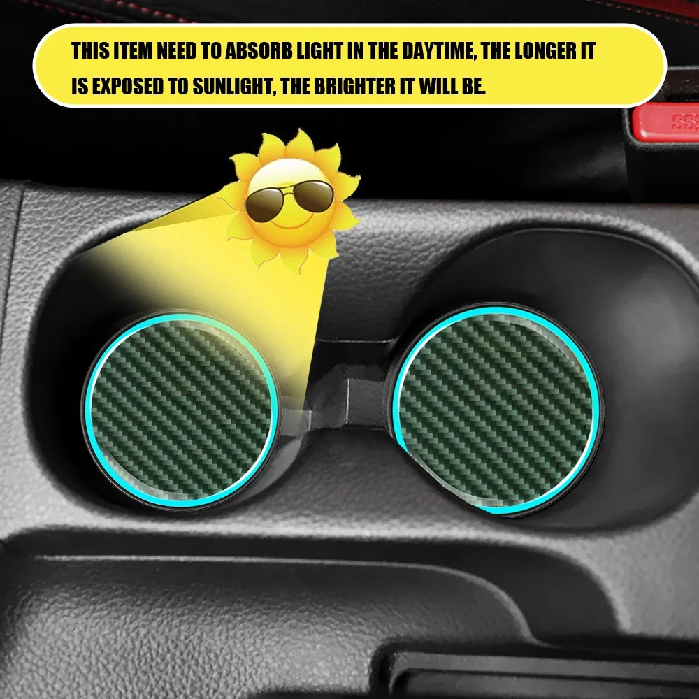2Pcs Car Cup Holder Light Mat Pad Drink Coaster Luminous Anti Slip Cup Mat Decoration Universal Car Interior Accessories