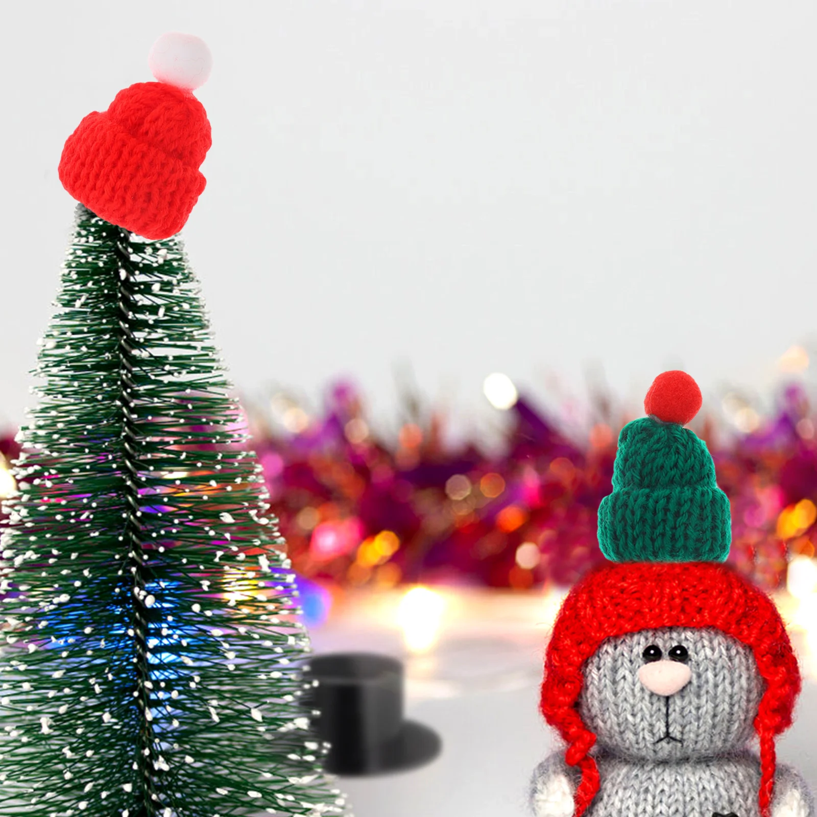 24 Uds gorro de lana sombreros de Navidad Mini pequeños adornos de árbol letra hilo tejido bebé para manualidades