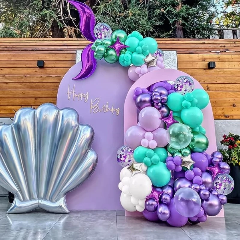 118Pcs A set of mermaid themed balloon arch set, mermaid tail silver star foil balloon birthday wedding party decoration