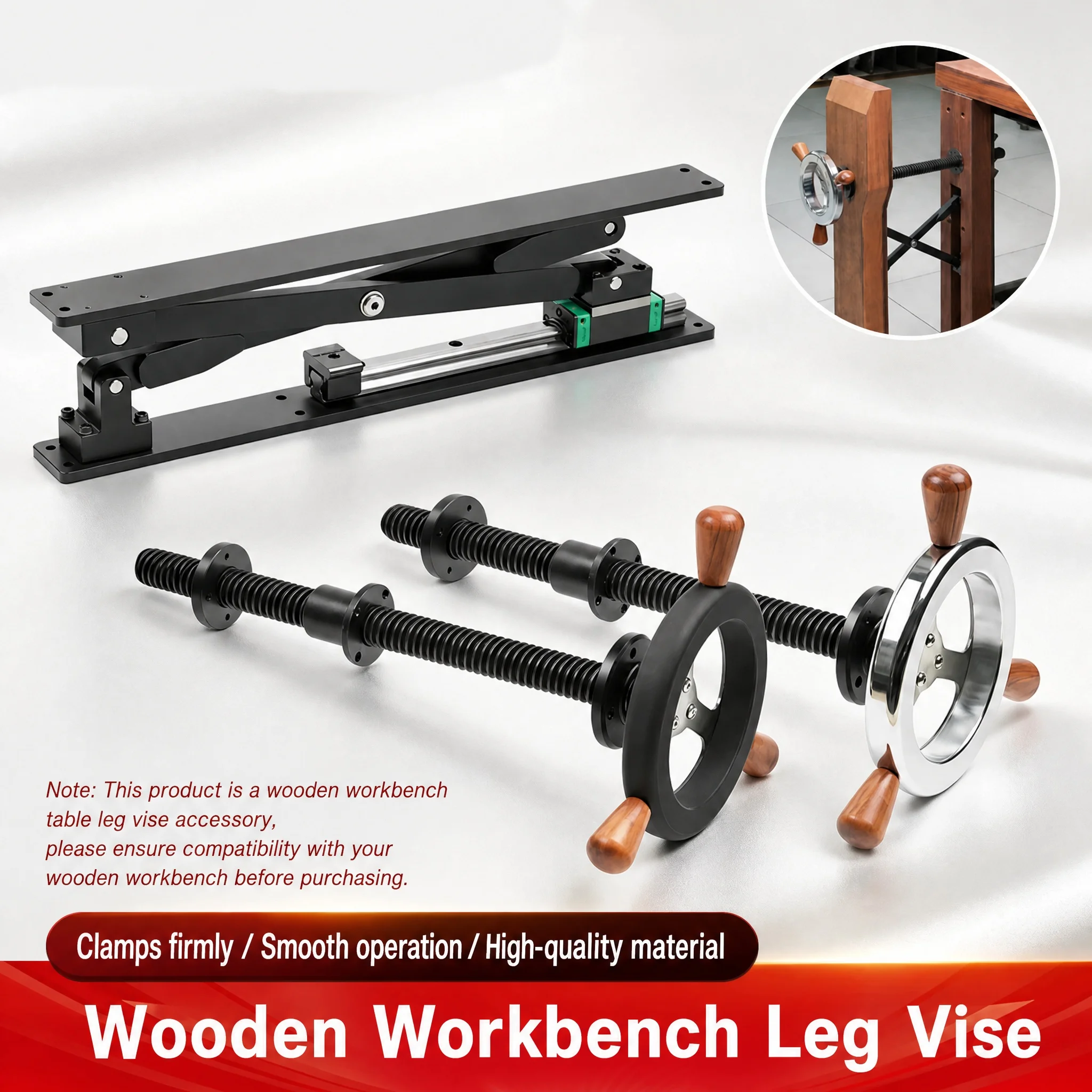 DIY Woodworking Bench Leg Vise Kit European Parallel X Bracket Inertia Handwheel Φ30mm Screw 45 Steel HGH15 Rail