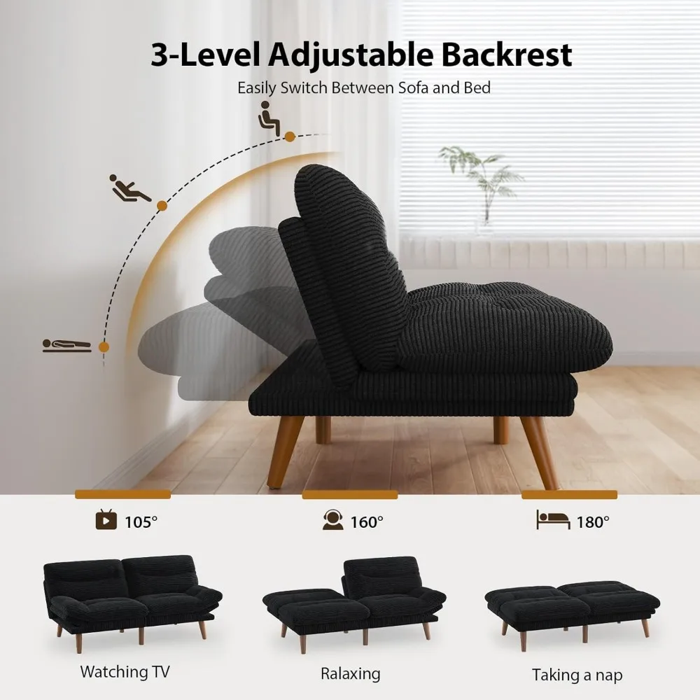 أريكة سرير فوتون قابلة للتحويل من Pipishell، أريكة فوتون قصيرة 66 مع مسند ظهر ومساند للذراعين قابلة للتعديل، أريكة نوم كرسي لـ S #5