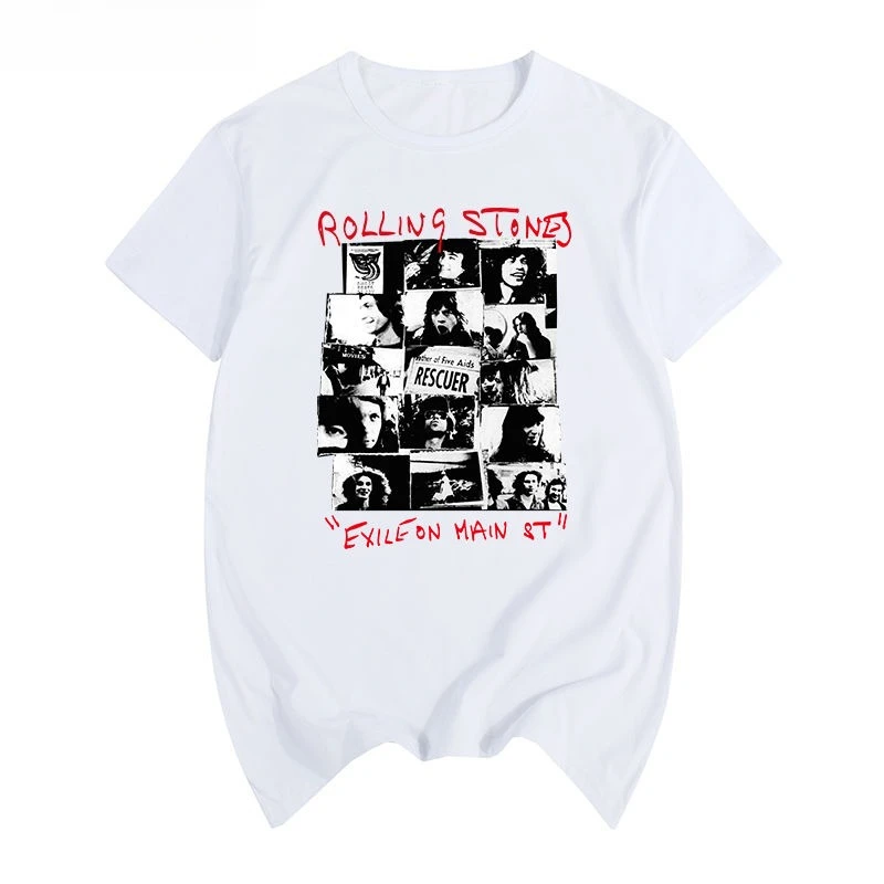 

Rock Band Exile on Main Street Retro and Nostalgic Summer Pure Cotton Short-sleeved T-shirts for Men and Women High Quality