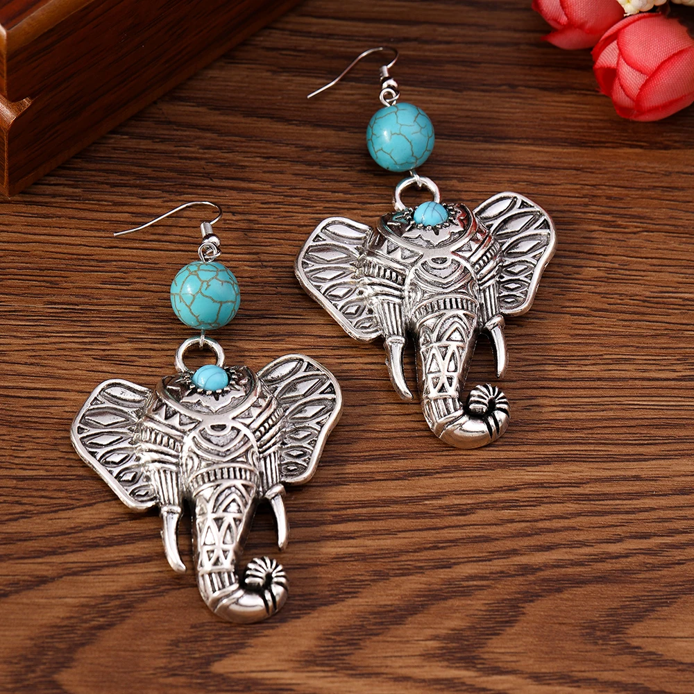 Aihua Böhmen Tibet Silber Große Elefanten Ohrringe Für Frauen Vintage Ethnische Metall Geschnitzte Kreuz Feder Eule Ohrringe Boho Schmuck – Detail 3