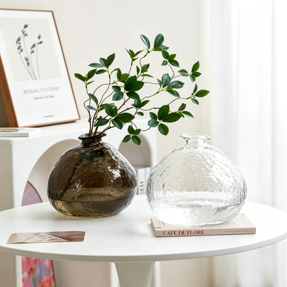 Transparent Brown Glass Vase Hydroponics Flower Plant Pot Living Room Flower Arrangement Minimalist Home Tabletop Decor
