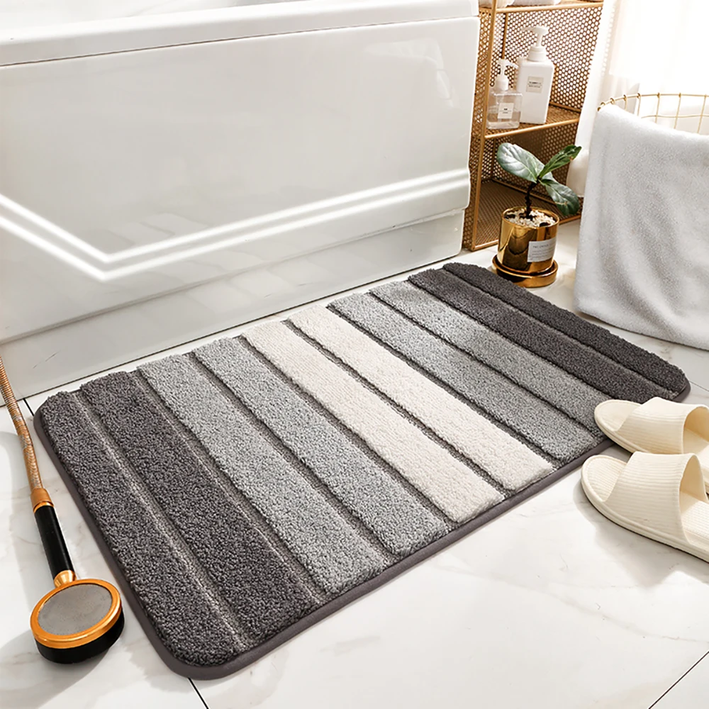 

Super Absorbent Bath Flocking Mat Bathroom Rug Non-slip Entrance Doormat Mat Toilet Carpet Quick Drying Floor Mat