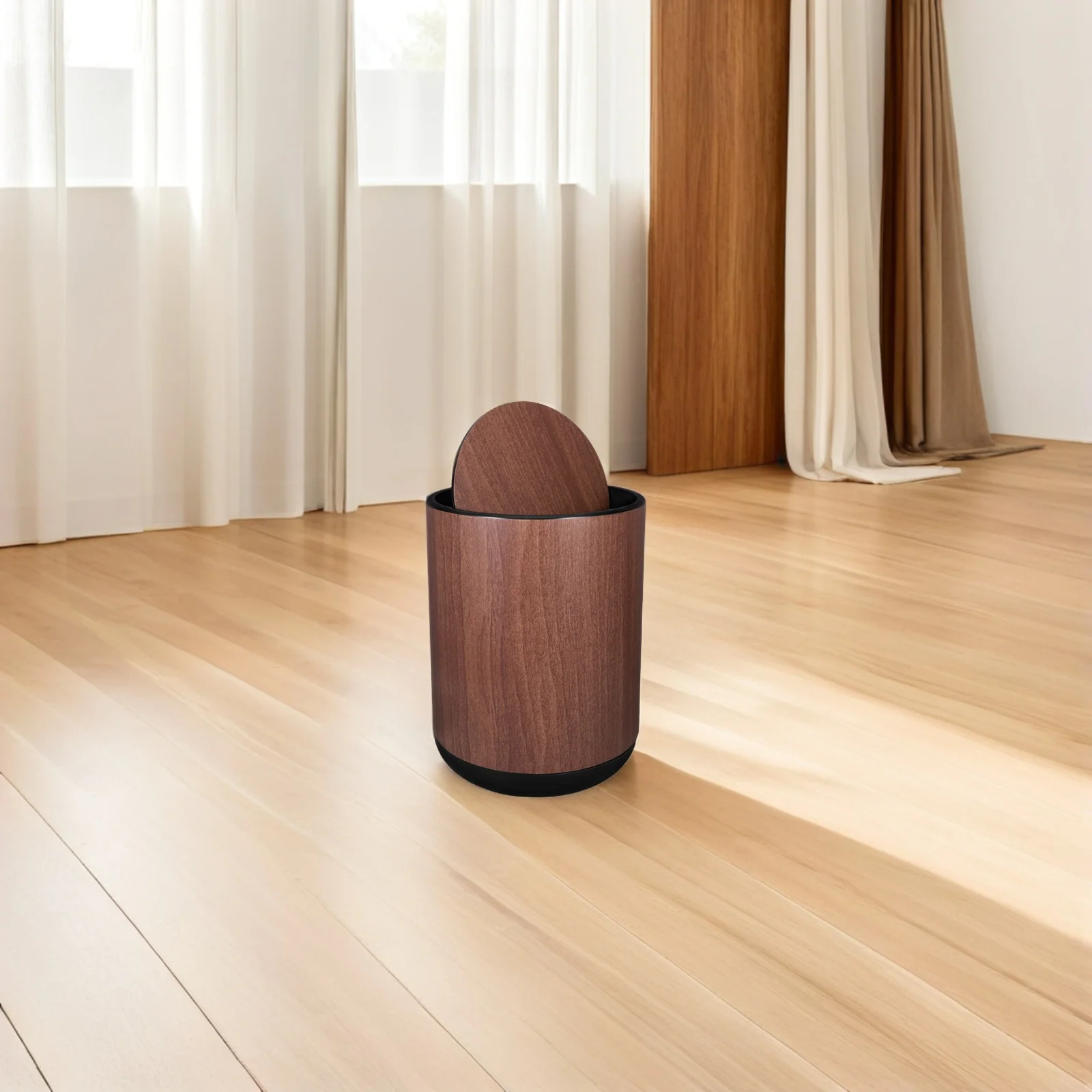 

1 шт. двухслойный мусорный бак с откидной крышкой, пластиковый мусорный бак с деревянным зерном, круглая корзина для мусора для дома, ванной комнаты, спальни, офиса, отеля, двойной