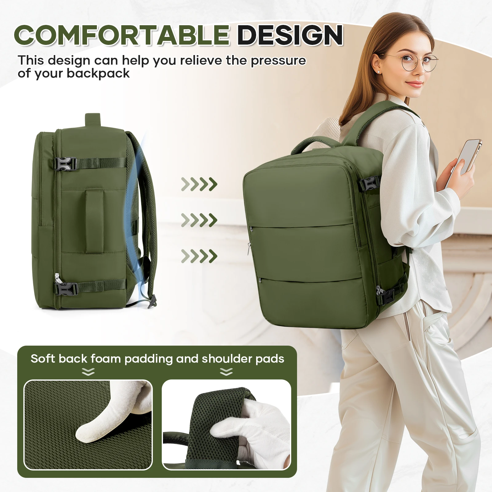 حقيبة ظهر Easyjet Cabin مقاس 45 × 36 × 20، حقيبة ظهر للكمبيوتر المحمول للأعمال للنساء والرجال، حقيبة عمل، حقائب سفر ذات سعة كبيرة، حقائب يد