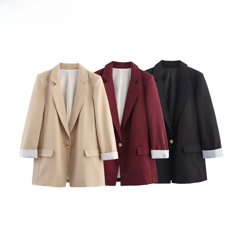 

ZBZR Faionable Printed Cuff Casual Suit Jaet Women's Autumn New Sle Top 89558 Two-Piece Set Versatile Workwear