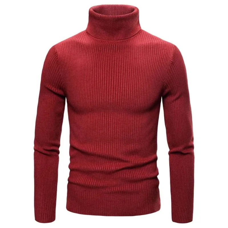 Pull rayé coupe coréenne pour hommes, pull à col haut, document solide, automne et hiver