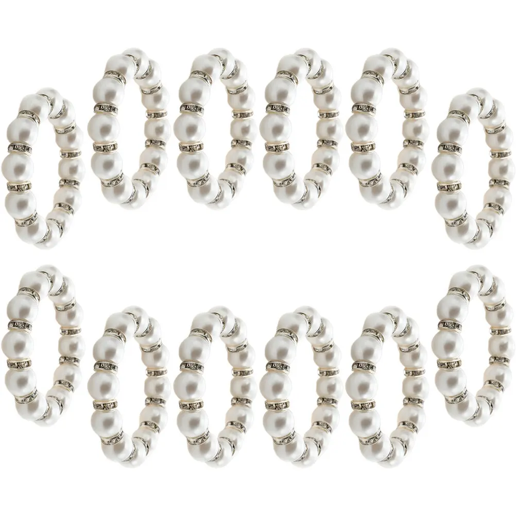 12Pcs Elegant Pearl Napkin Rings Metal Plastic Napkin Ring Holders for Dining Table Decoration Wedding Party Hotel Restaurant