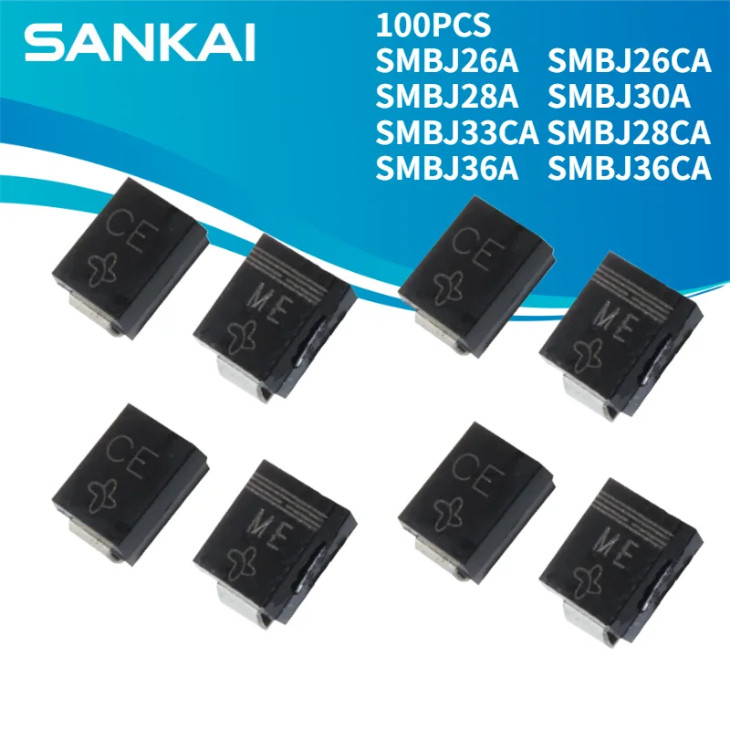 100PCS Power Supply Kit TVS Device SMBJ SMBJ26A SMBJ26CA SMBJ28A SMBJ30A SMBJ33CA SMBJ28CA SMBJ36A SMBJ36CA