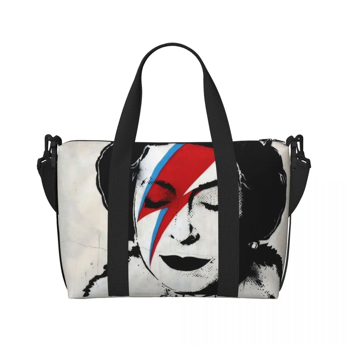 Custom Banksy UK England Queen Elisabeth Rockband Face Makeup Beach Tote Bag Women Extra Large Gym Carry On Travel Shopping Bags