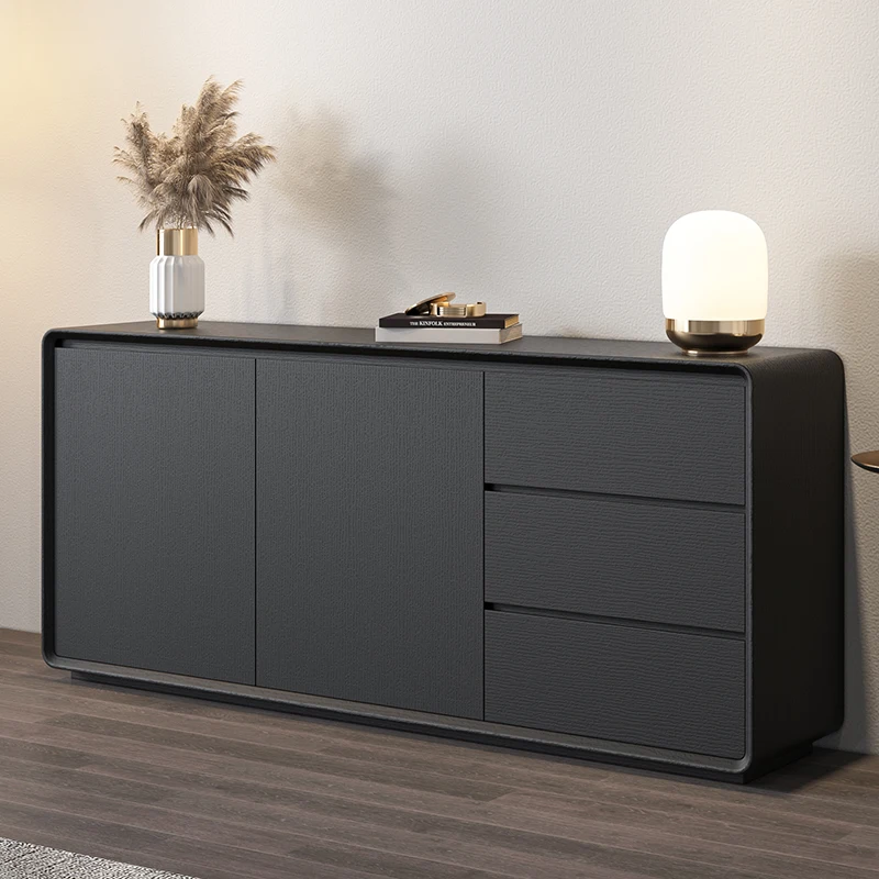 Black Modern Simple Tall Side Cabinet Minimalist Living Room Home Nordic Kitchen Locker Storage