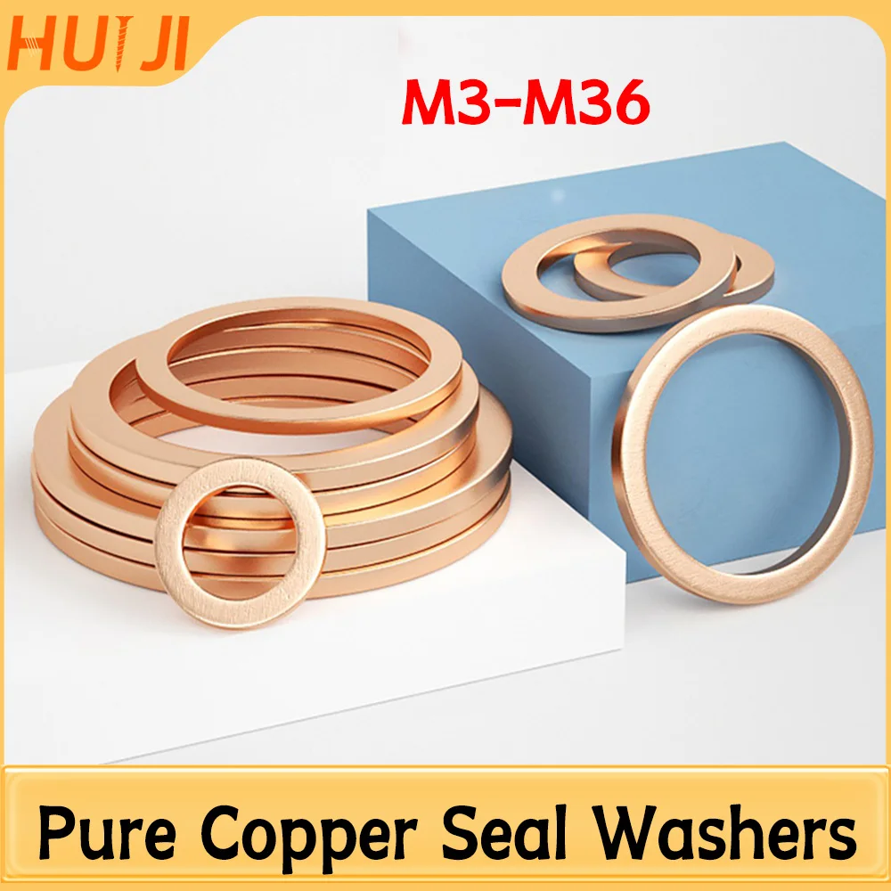 Solid Pure Copper Oil Plugs Washer O-Ring Gasket Motorcycle Sump Flat Sealing Spacers M3 M4 M5 M6 M8 M10 M12 M14 M16 M18 M20 M22