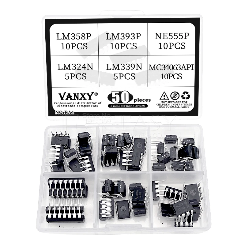 6 values DIP-14 DIP-8 IC kit LM358P LM393P NE555P LM324N LM339N MC34063API LM358 LM393 LM324 LM339 NE555 MC34063 total 50pcs