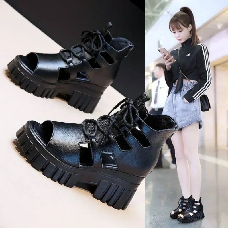 Summer Hollowed-out Breathable Thin Roman Sandals Women New All-match High-heeled Platform Sandals Wedge Platform Shoes