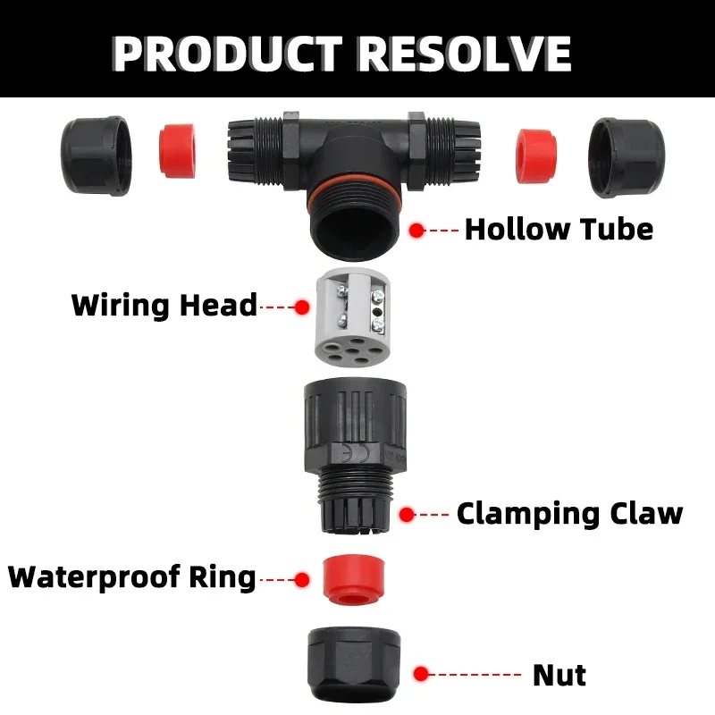 Quick Screw Connect Push-in Terminals IP68 I/T Shape Waterproof Connector 2/3/5 Pin Wire Connectors Electric Junction Box