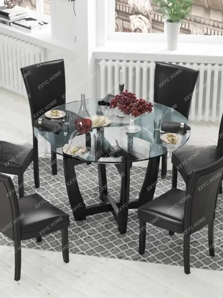 light luxury solid wood ash wood round table high-end tempered glass round simple dining table