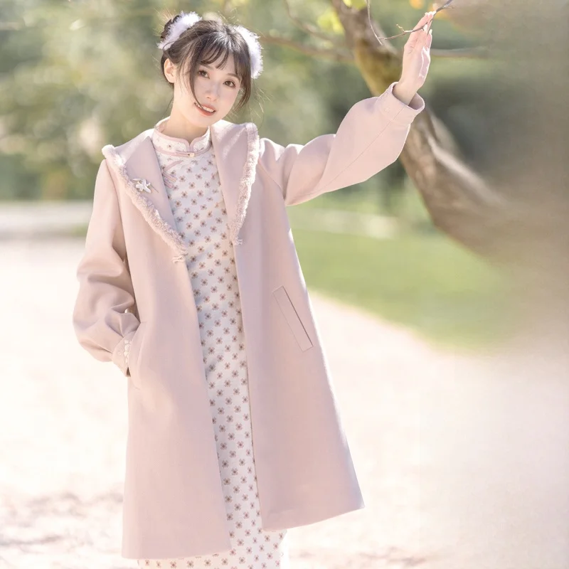 

Special Offer Single Item: 50 Traditional Chinese Sle Coat Detailed Page Long Sve Mid-Length Polyester Fiber Outerwear