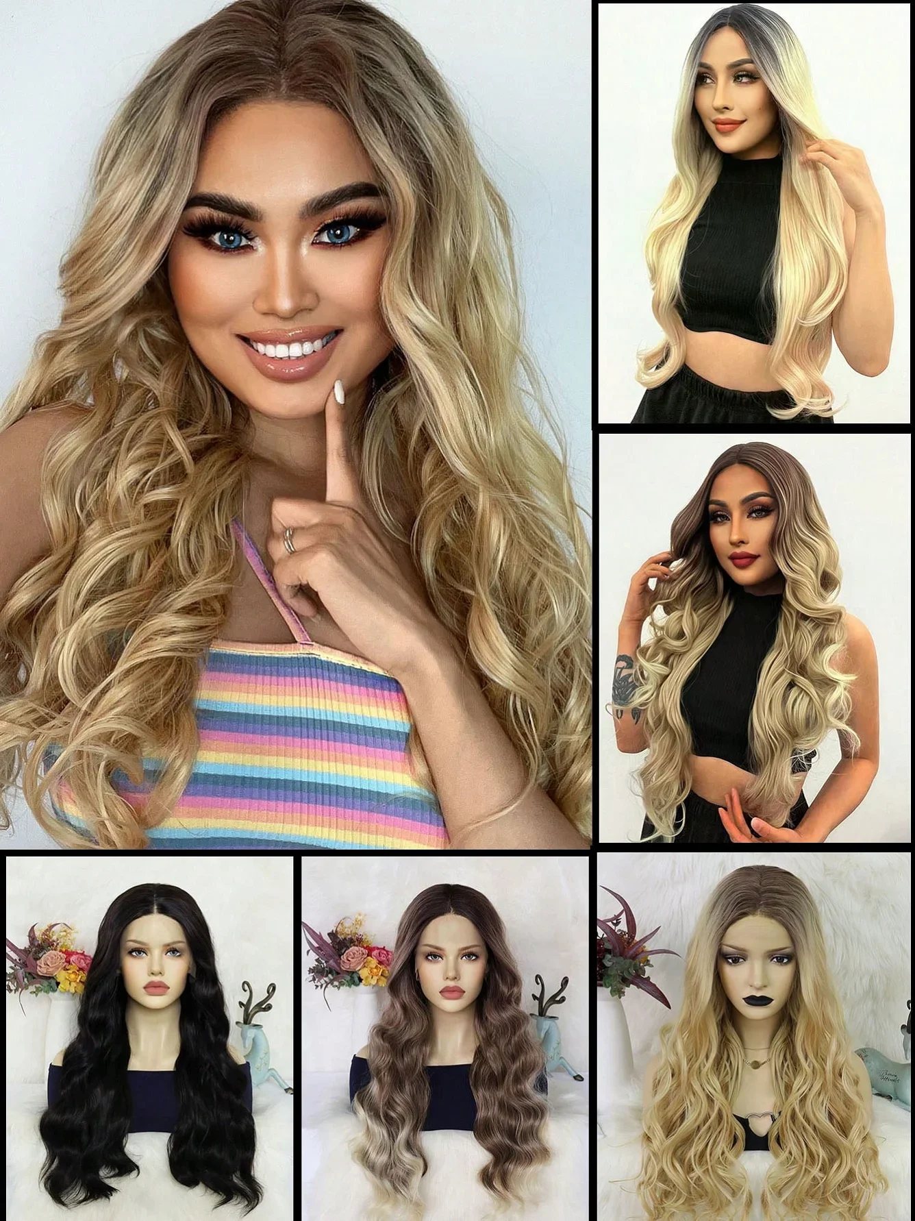 

13*3,5*1 Т-образный парик из синтетических волос, черный/коричневый/бежевый/блонд, волнистый парик, удлиненные синтетические волосы, кружевной передний парик для женщин