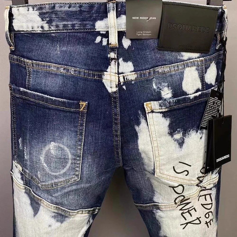 Casual Jeans Men Slim Fit Hole Denim Pant Streetwear Buttons Party Classics Fashion Hip Hop Pencil Trousers Men\'S Clothing 2024