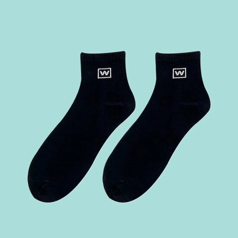 

8/15 Pairs New Men's Casual Solid Color Letter Flat Socks Spring And Summer Simple Bamboo Fiber Sports Socks Mid-tube Socks