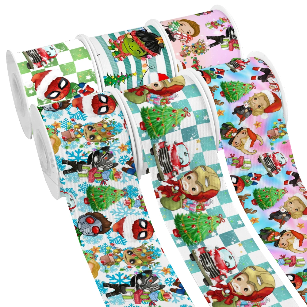 Christmas Disney Avenger Cartoon Hero Character Design Printed Grosgrain Satin Ribbon for Gift Wrapping Hair Bow 50 Yards