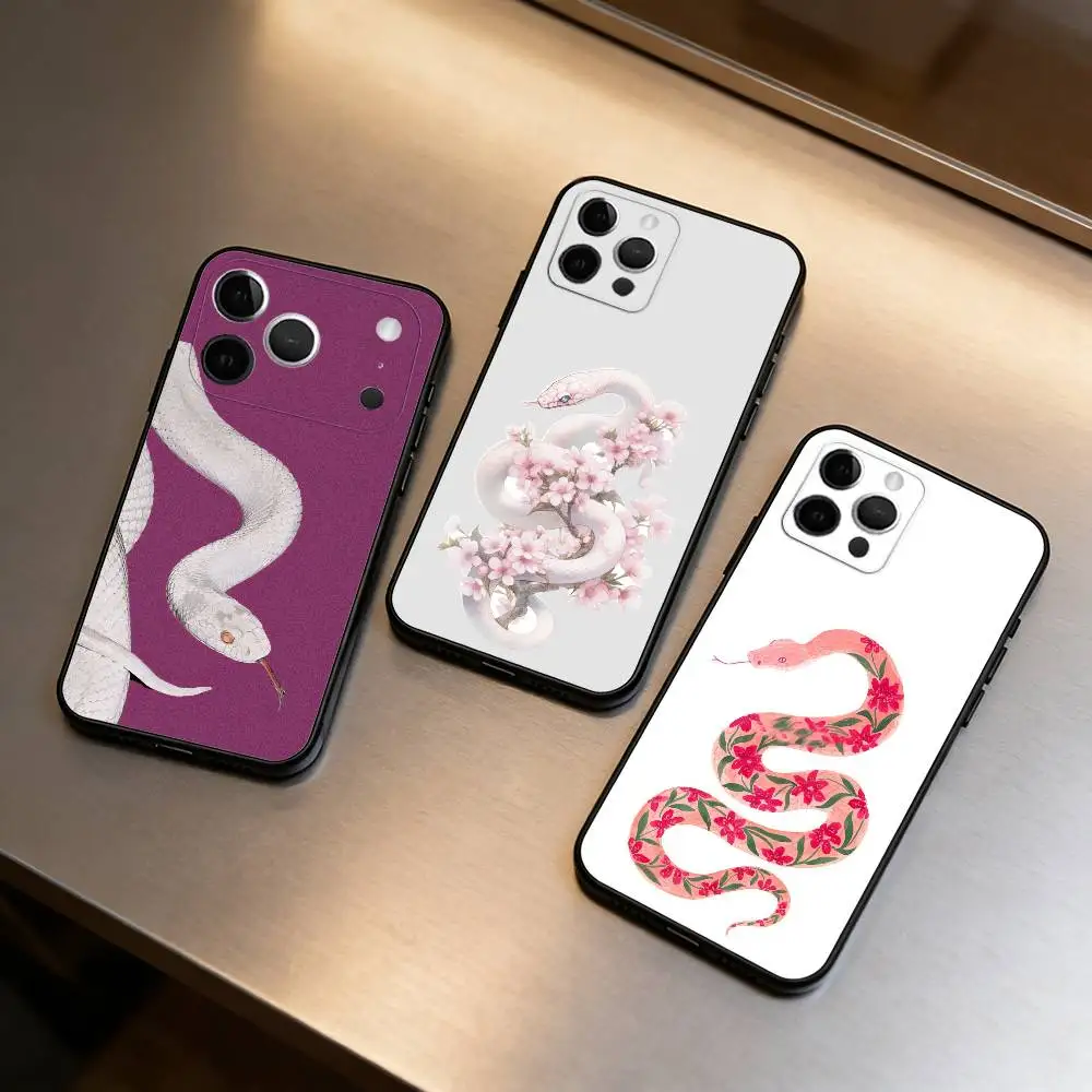 I-Illustration Plum Blossom Snake Soft Silicone Black Cover,Phone Case For iPhone 17,16,15,14,13,12,11 Plus,Pro Max,XS