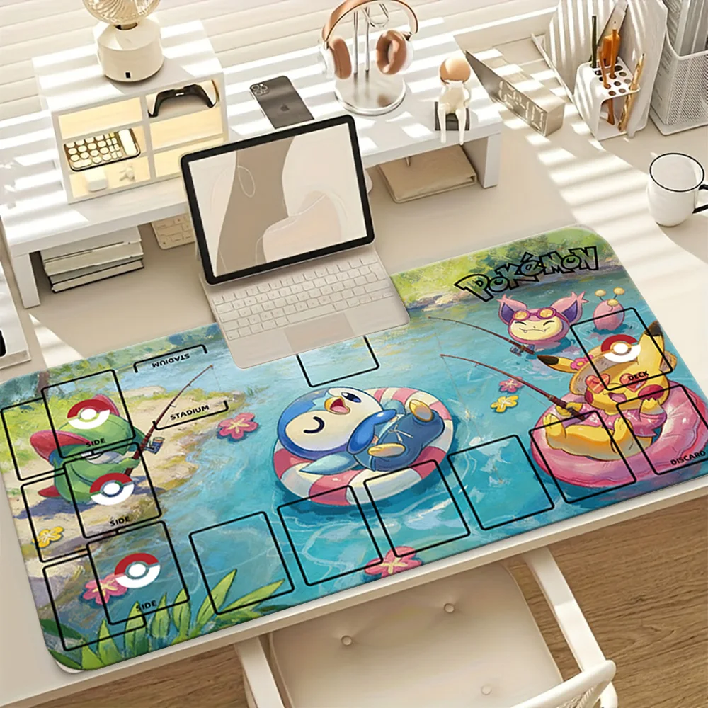 

Игровой коврик для мыши Pokemon Summer Fishing Pikachu Piplup TCG, большой игровой коврик с зонами разметки, настольный коврик