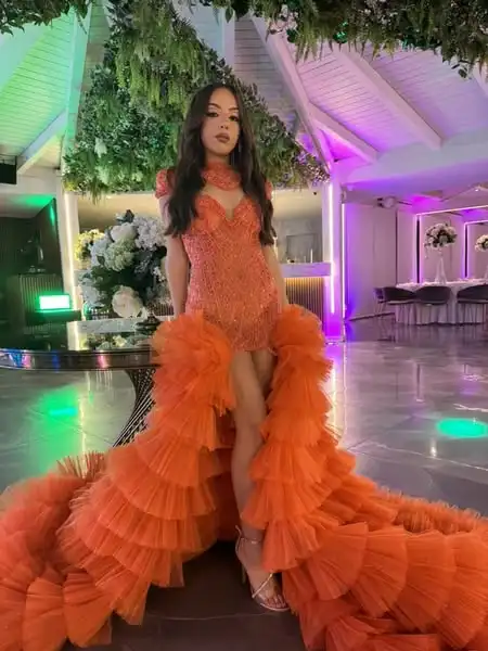 Jupe luxueuse en Tulle superposé pour femmes, avec traîne détachable, pour robe, taille élastique, volants, jupe amovible à plusieurs niveaux