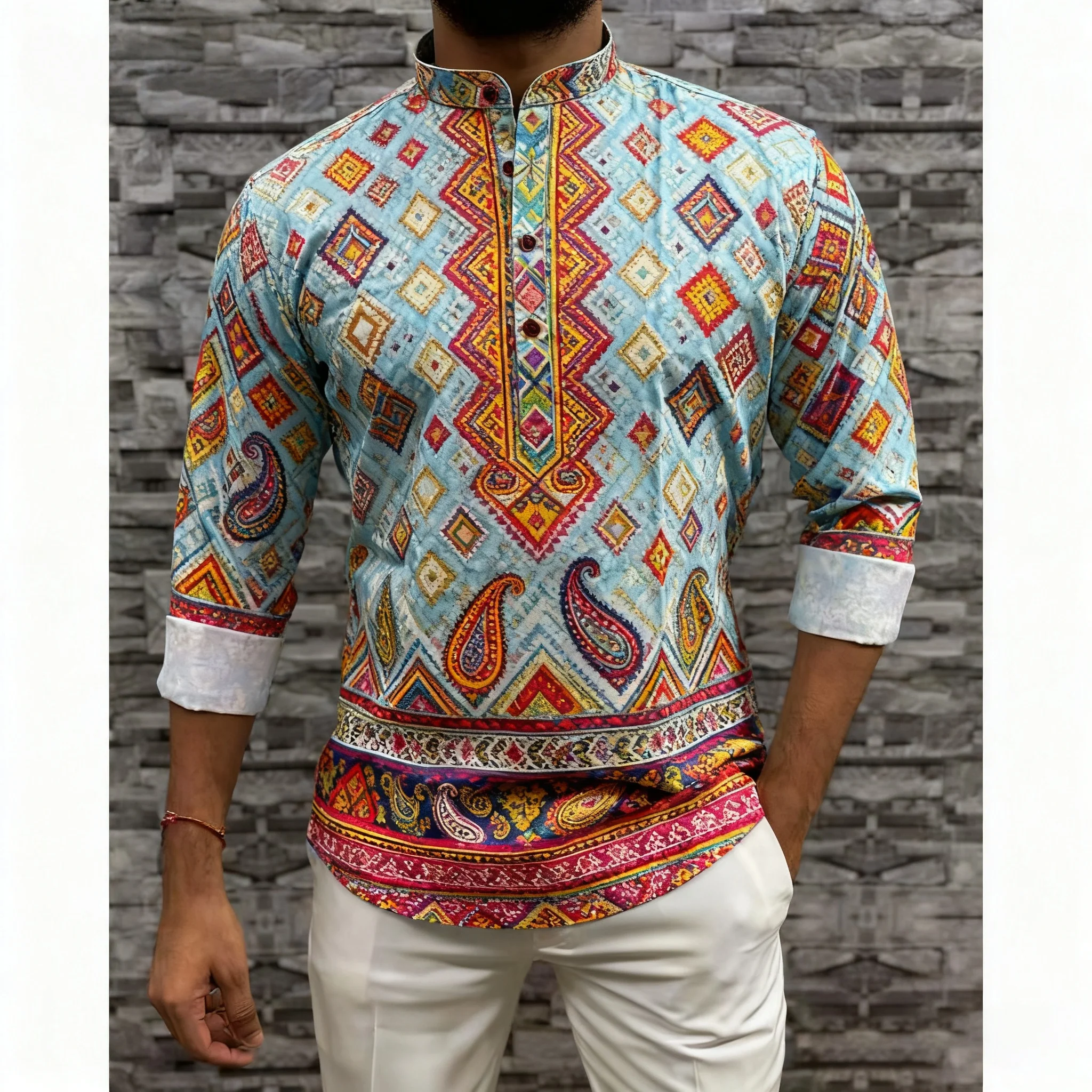 Odzież męska muzułmańska w stylu etnicznym narodowym, stroje ślubne, klasyczne koszule z długim rękawem, tradycyjne camisas árabe, odzież muzułmańska. ﻿