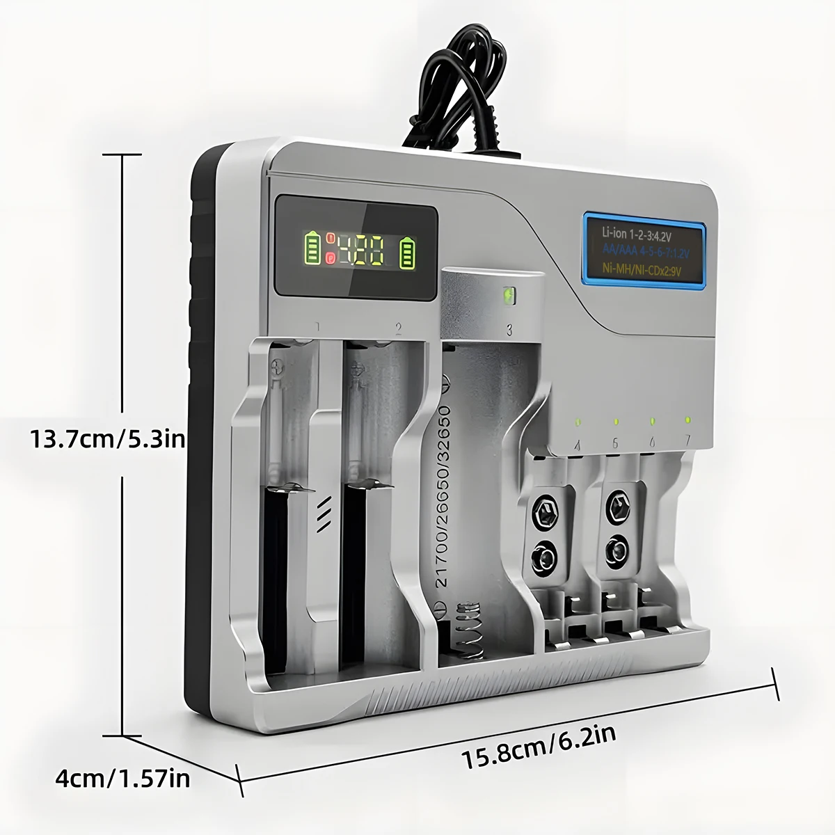 18650 Battery Charger with LCD Display 7 Slots for AA AAA Batttery 18650 26650 16340 Lithium Battery (Battery not included)