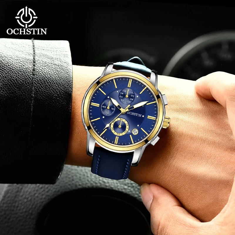 ساعة يد بحزام جلدي من OCHSTIN سلسلة مغامر ساعات حركة كوارتز عرض التقويم ساعة كلاسيكية يومية مقاومة للماء #6