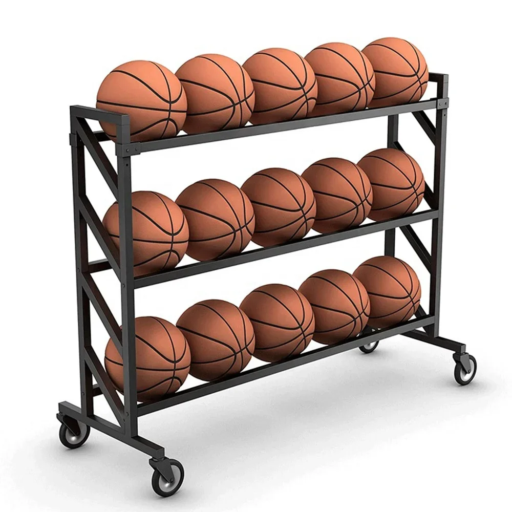 Wholesale Heavy Duty Standing Metal Basketball Storage Rack Metal Soccer Ball Display Stand Basketball Rack With Wheels