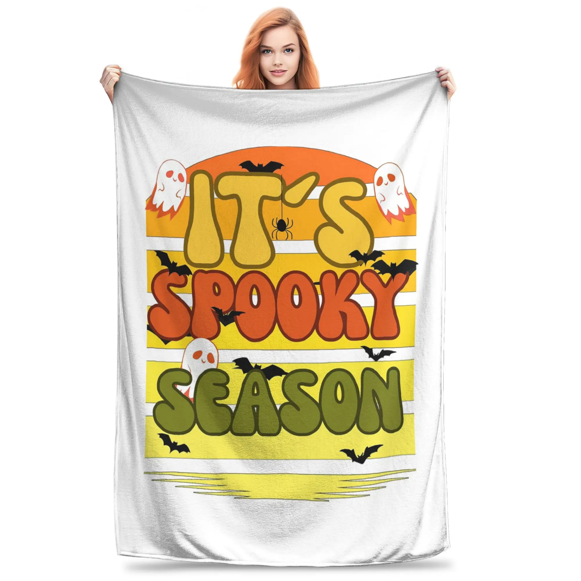 

It's Spooky Season Ретро Хэллоуин Призраки и летучие мыши Дизайнерское одеяло Теплое флисовое одеяло для дивана Постельное белье для офиса